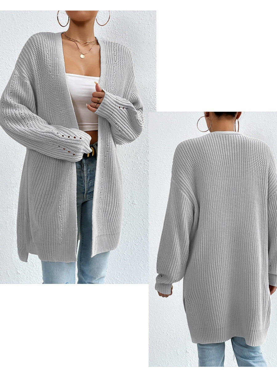 Liber Autumn Women's Color Plain stitch Mid-length Cardigans Coat