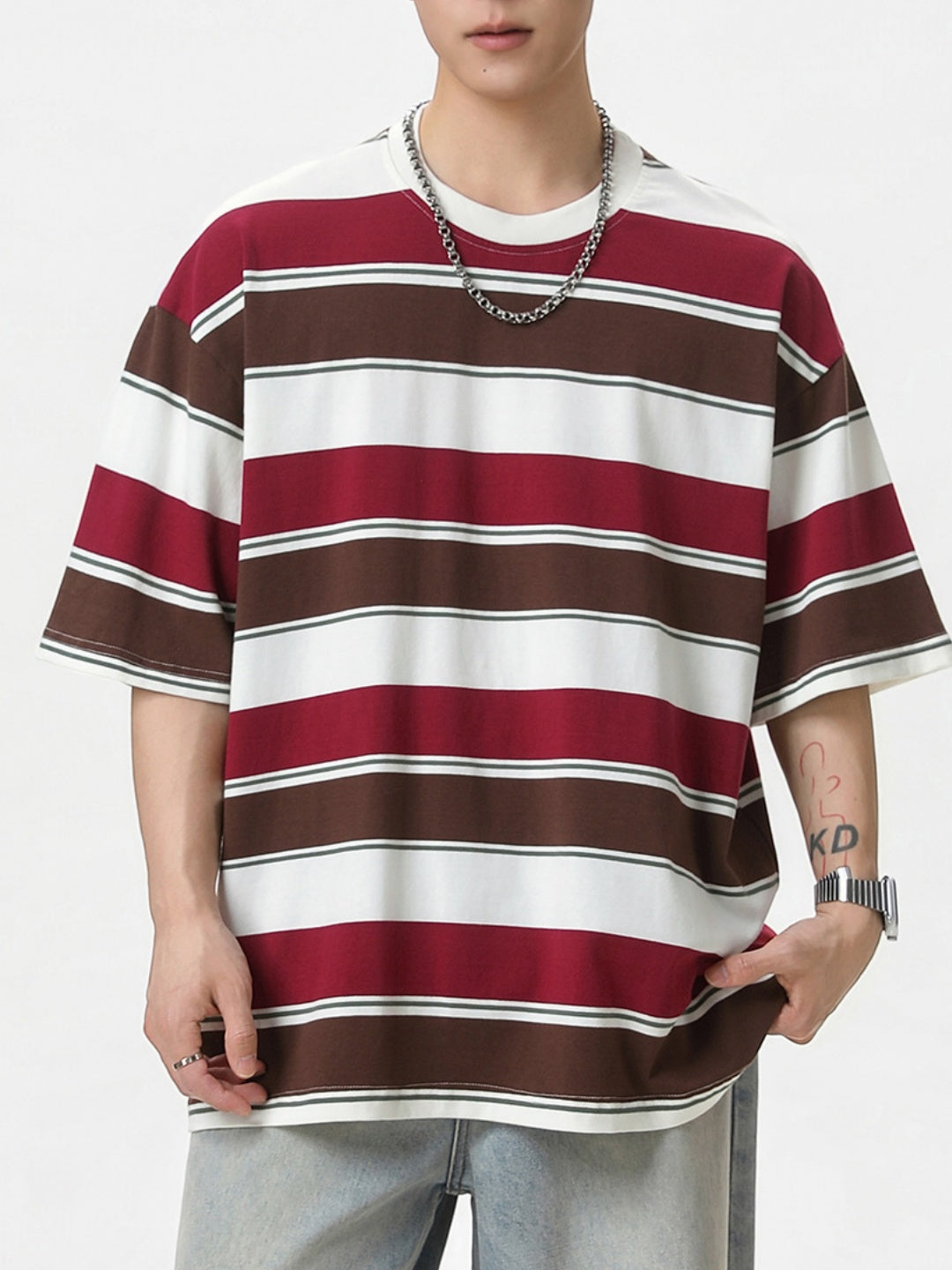 Color-blocked Stripes Loose-fit T-shirts