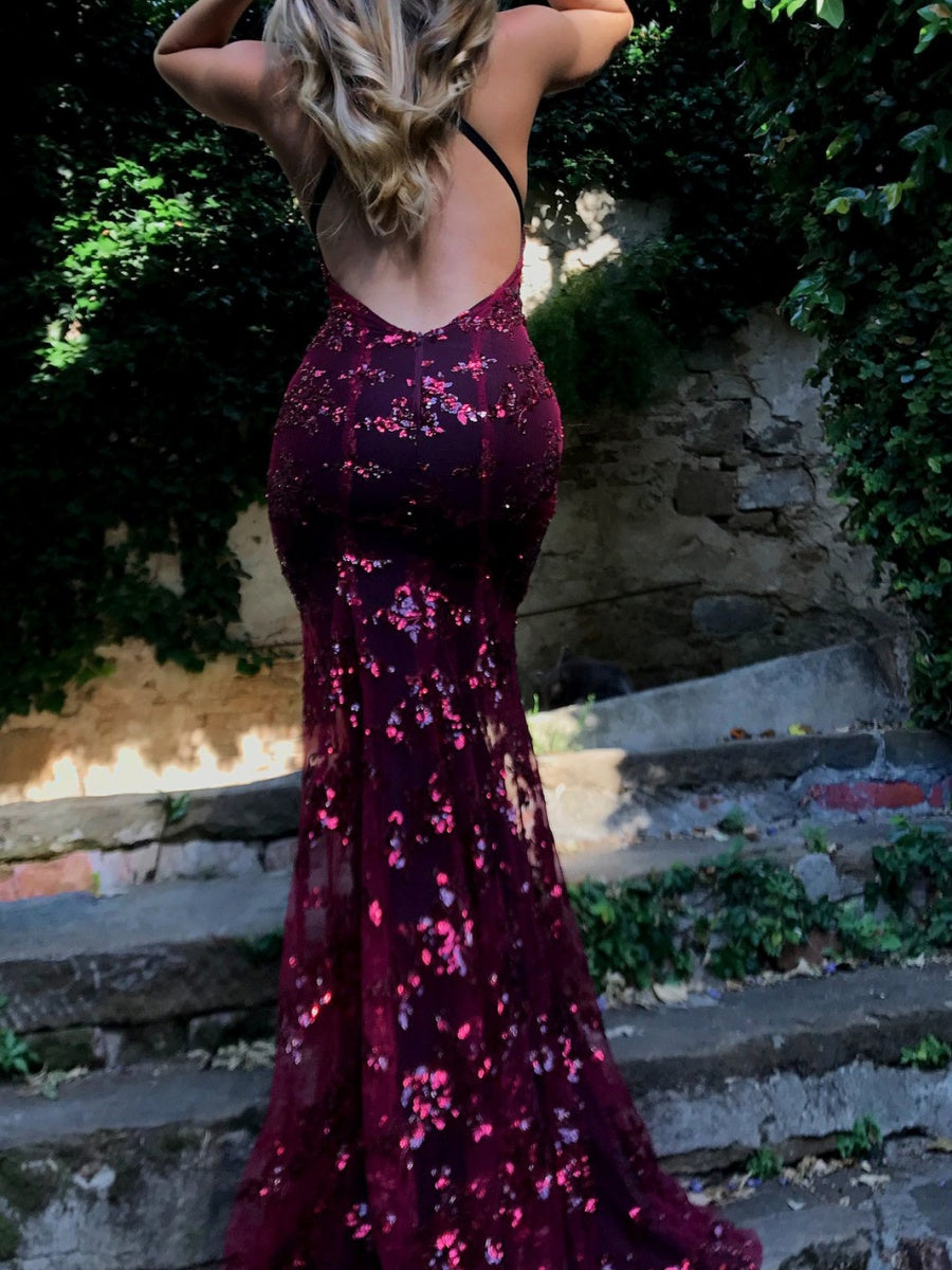 Camisoles V-neck Backless Sequins Lace Up Formal Dress Dinner Maxi Dresses