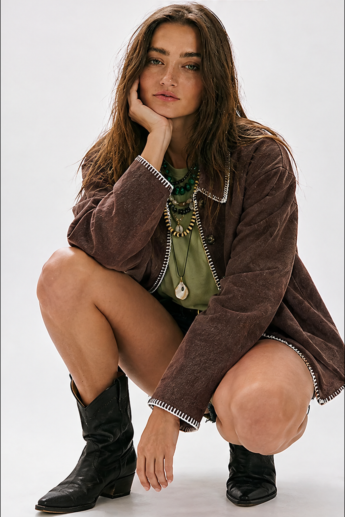 Loose-fitting Faux Suede Coat With Contrasting Trim And Lapel.