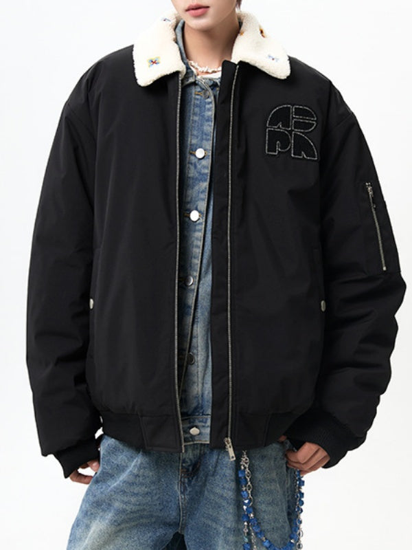 Lapel Embroidery Black Flight Jackets