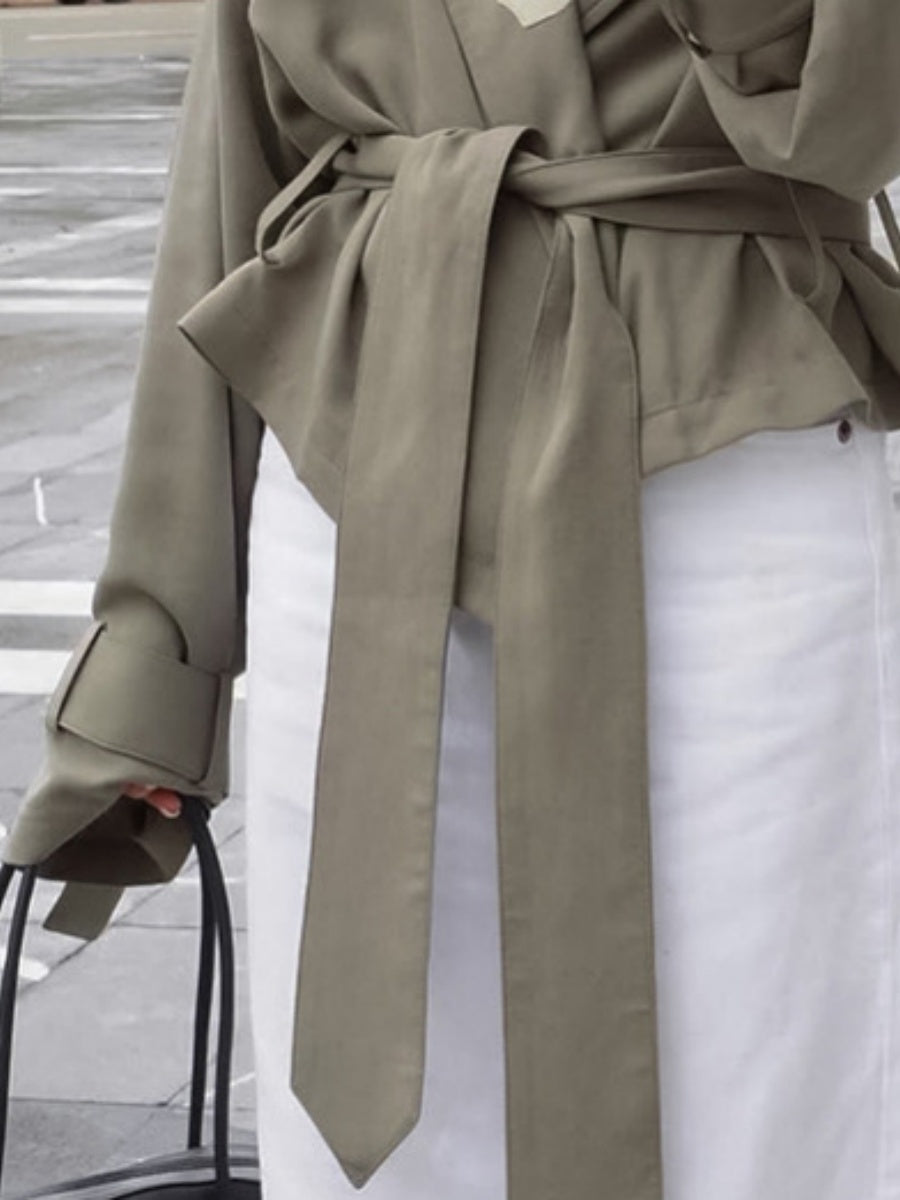 Suede Trench Coat Lapel Lace-up Jacket