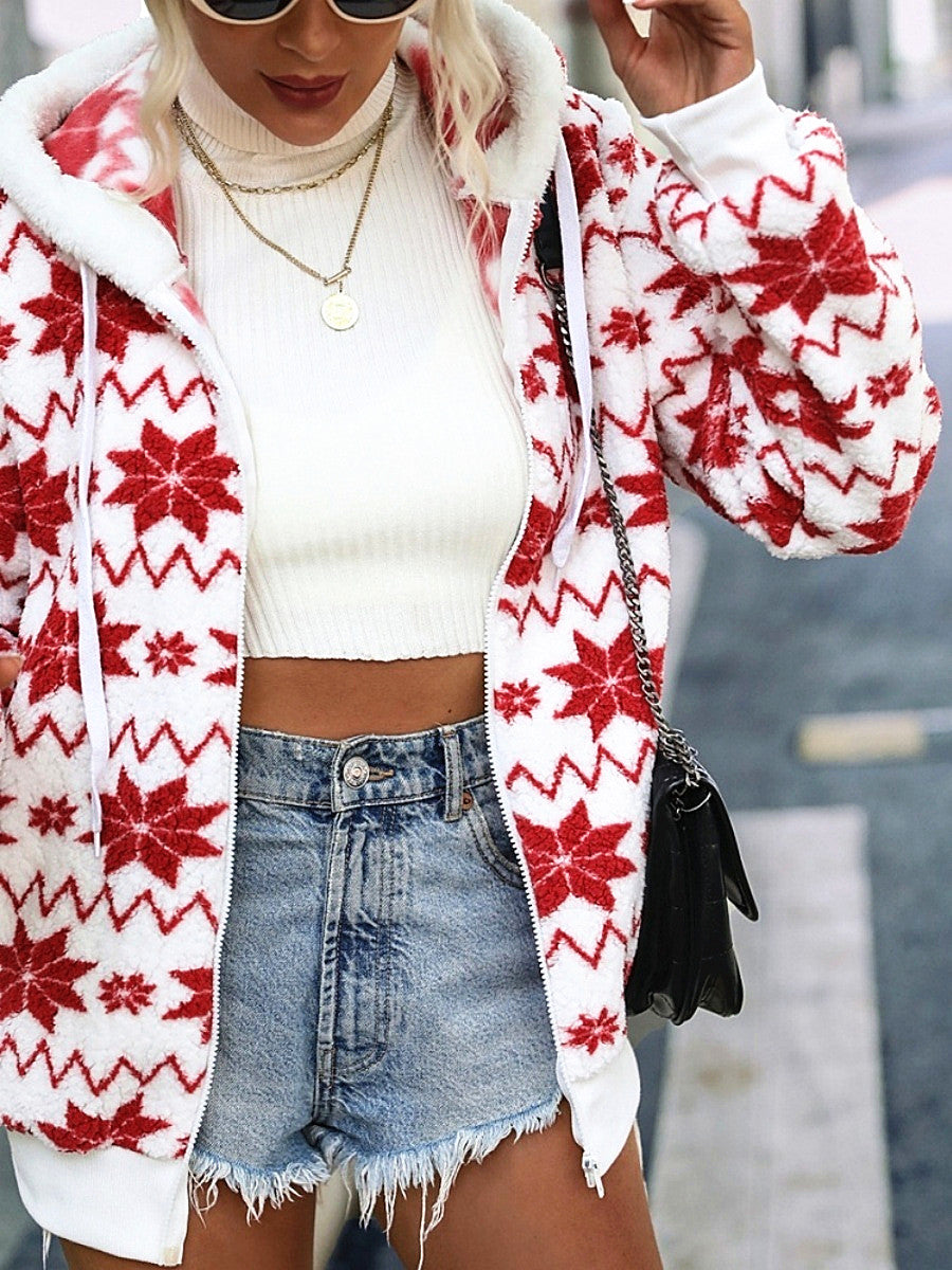 Christmas Cardigan Pocket Hooded Jacket