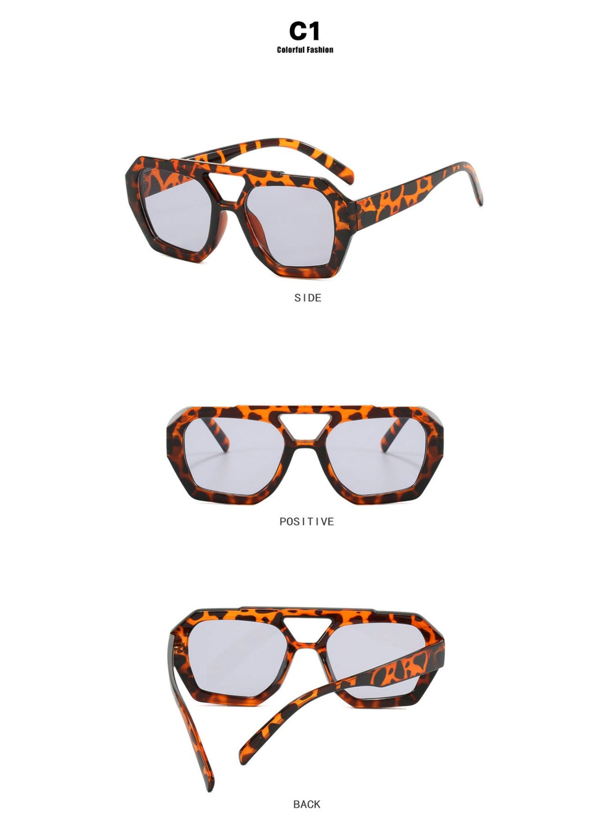 Sonnenbrille mit Doppelsteg und unregelmäßigem Leopardenmuster