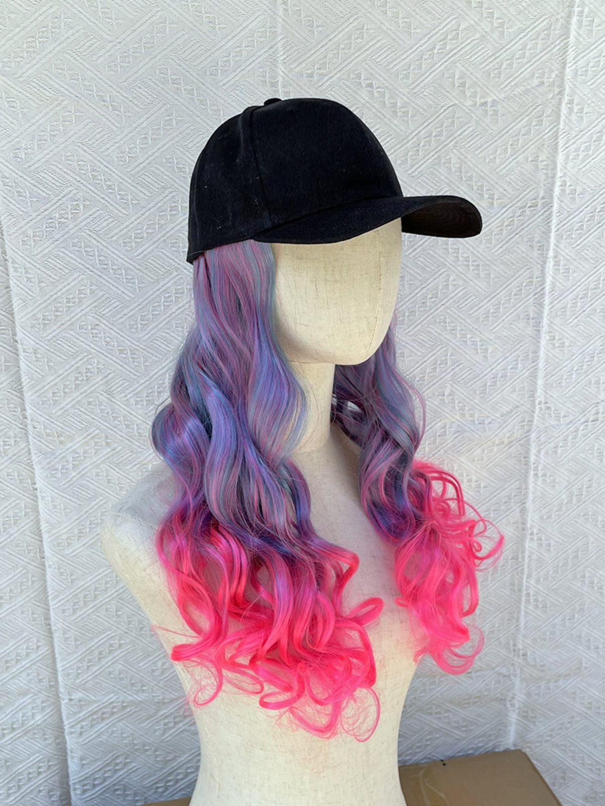 One-piece Baseball Cap Long Wavy Curls Synthetic Colored Wig