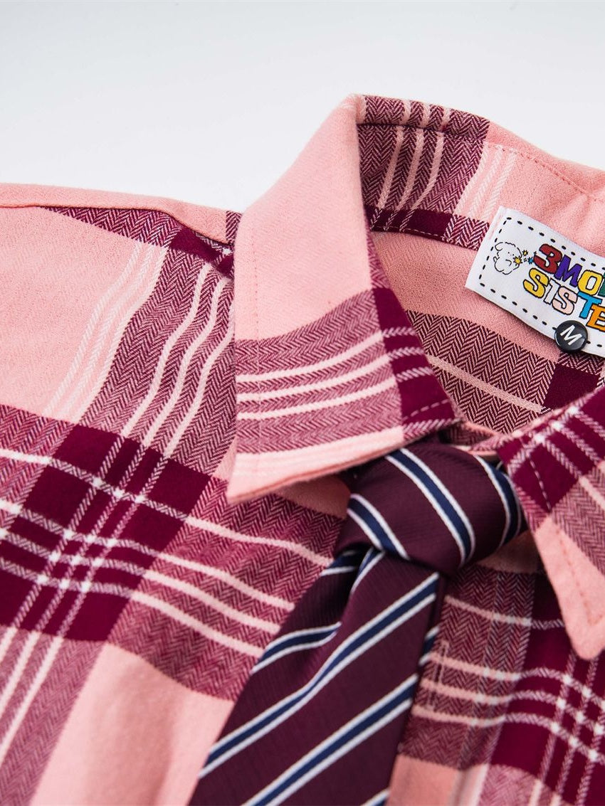 Liber Autumn Neutral wear Tie Plaid Shirts