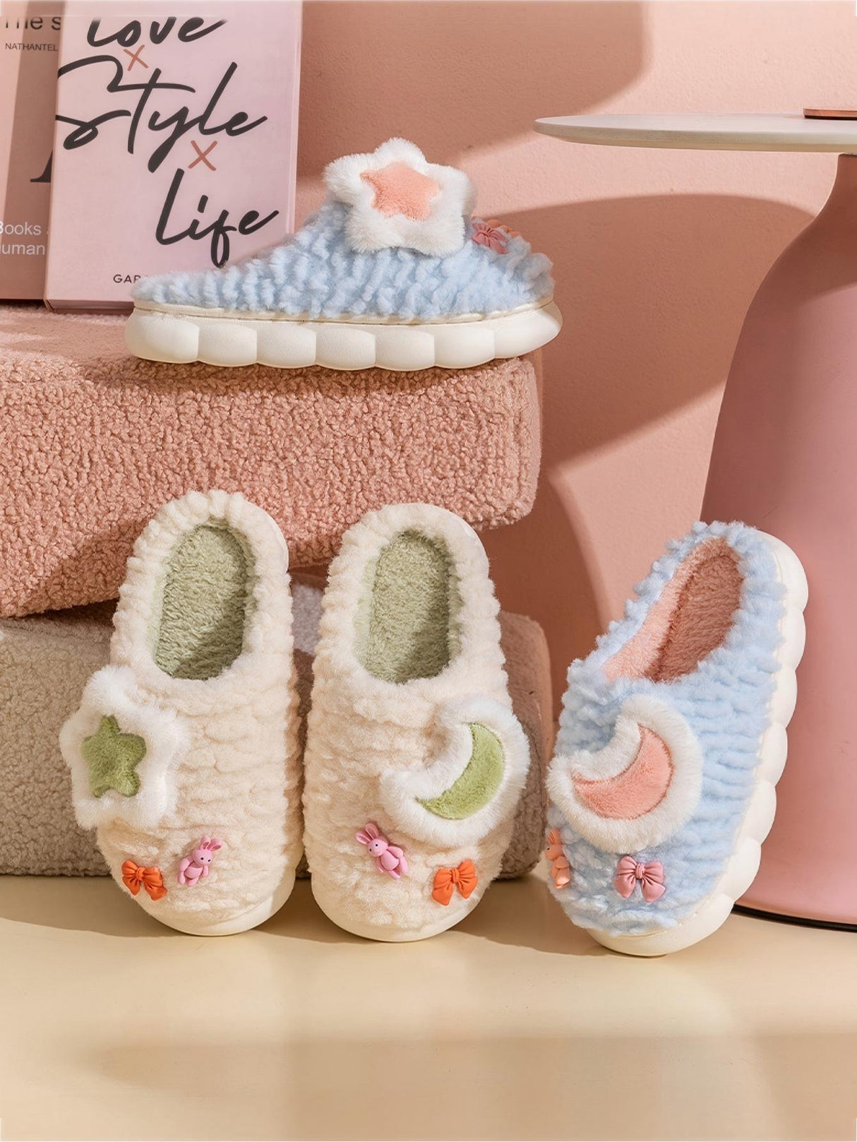 Colorblock Floral Slippers