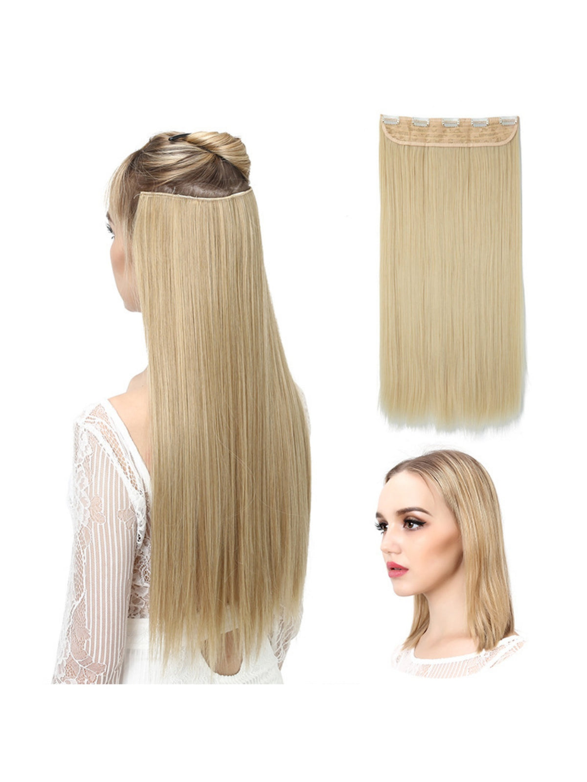 Seamless, Invisible, One-piece Long Straight Wig With Fluffy Hair