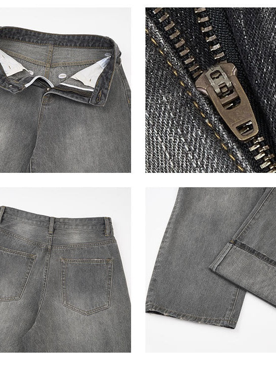 Grey Wash Straight-Leg Minimal Jeans