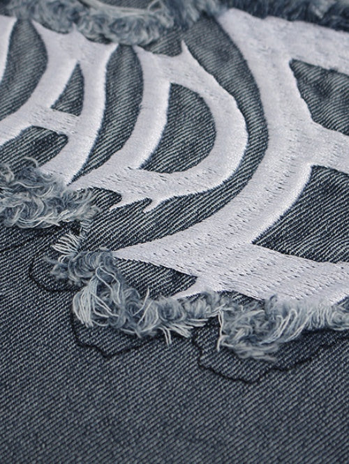 Ins Embroidery Washed Denim T-shirt