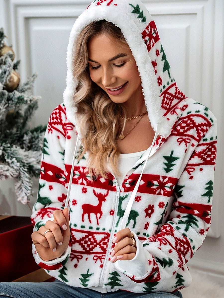 Christmas Cardigan Pocket Hooded Jacket