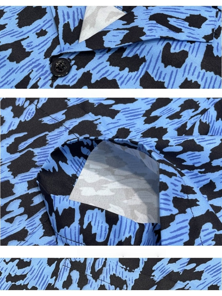 Blue Leopard Print Cuban Territory Shirts