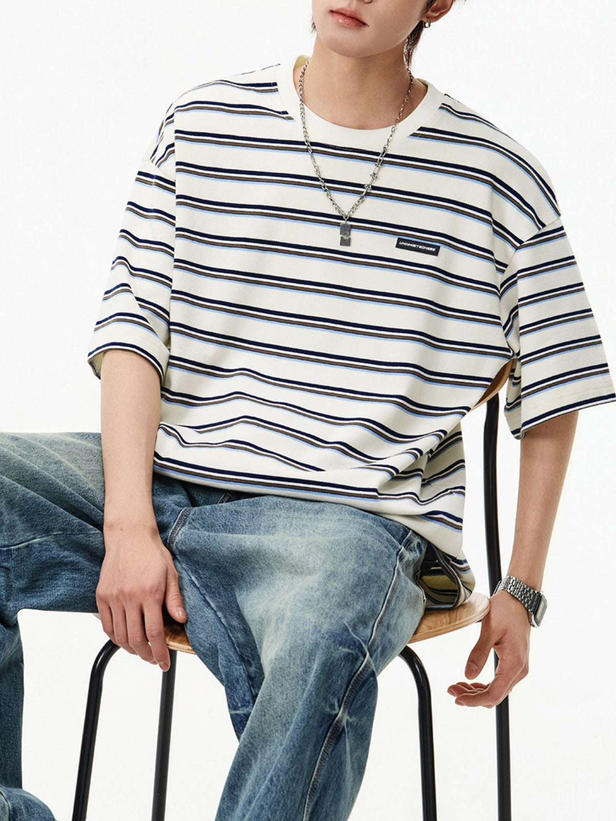 Color-blocked Stripes Loose-fit T-shirts