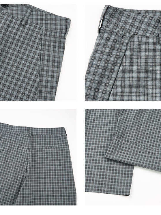 Old Money Style Pleated Plaid Dress Pants Pants