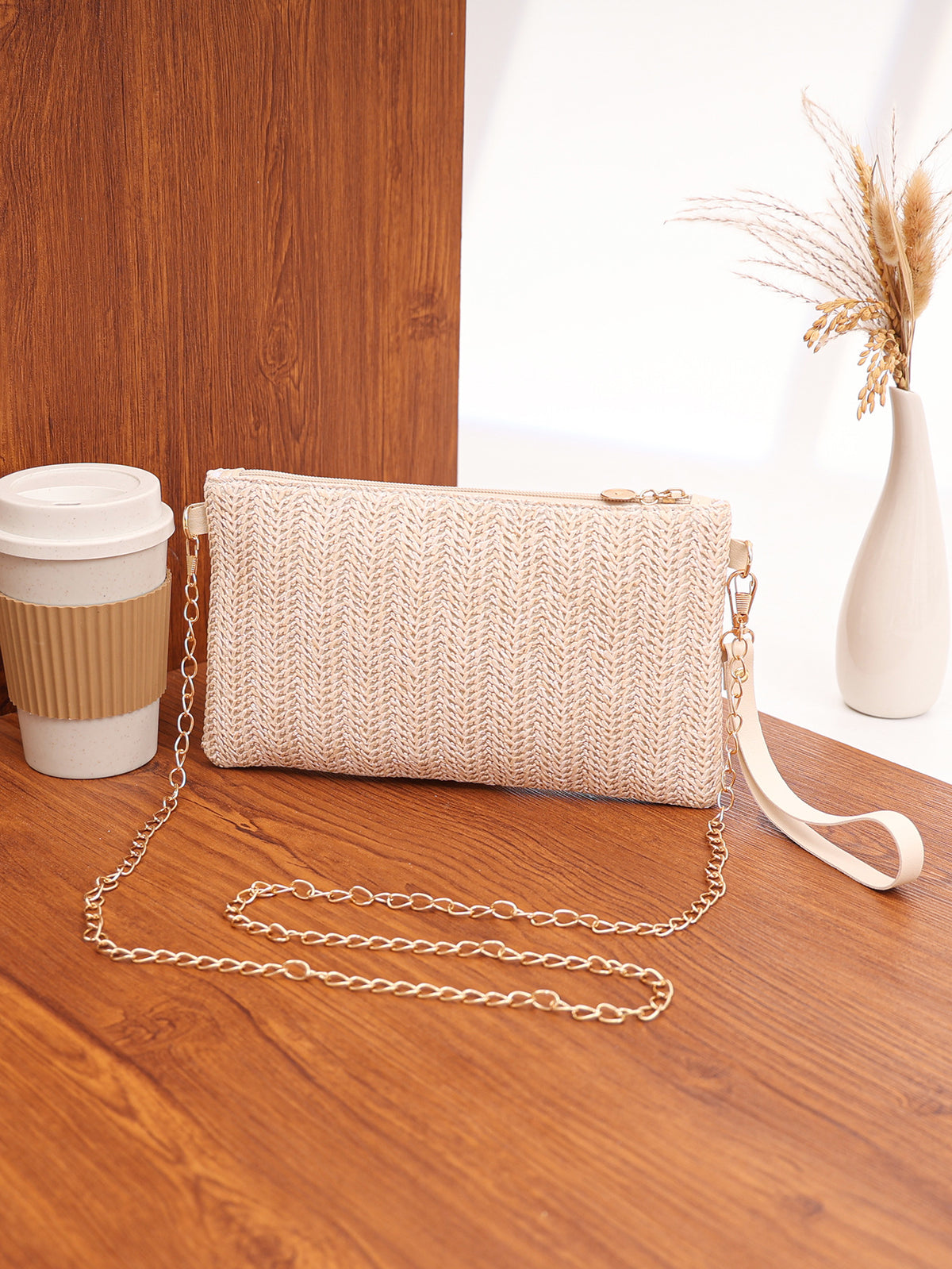Solid Color Vacation Straw Crossbody Bag