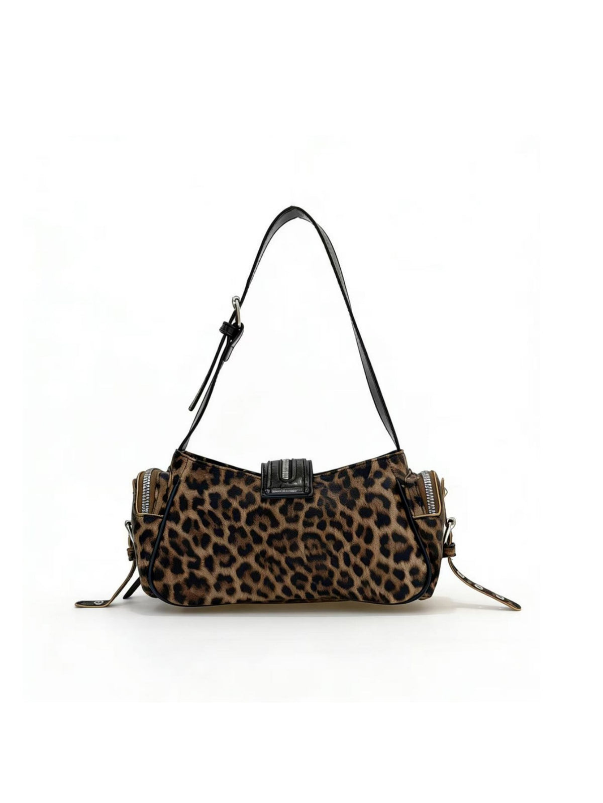 Stylish Leopard Print Edgy Biker Studded Shoulder Bag