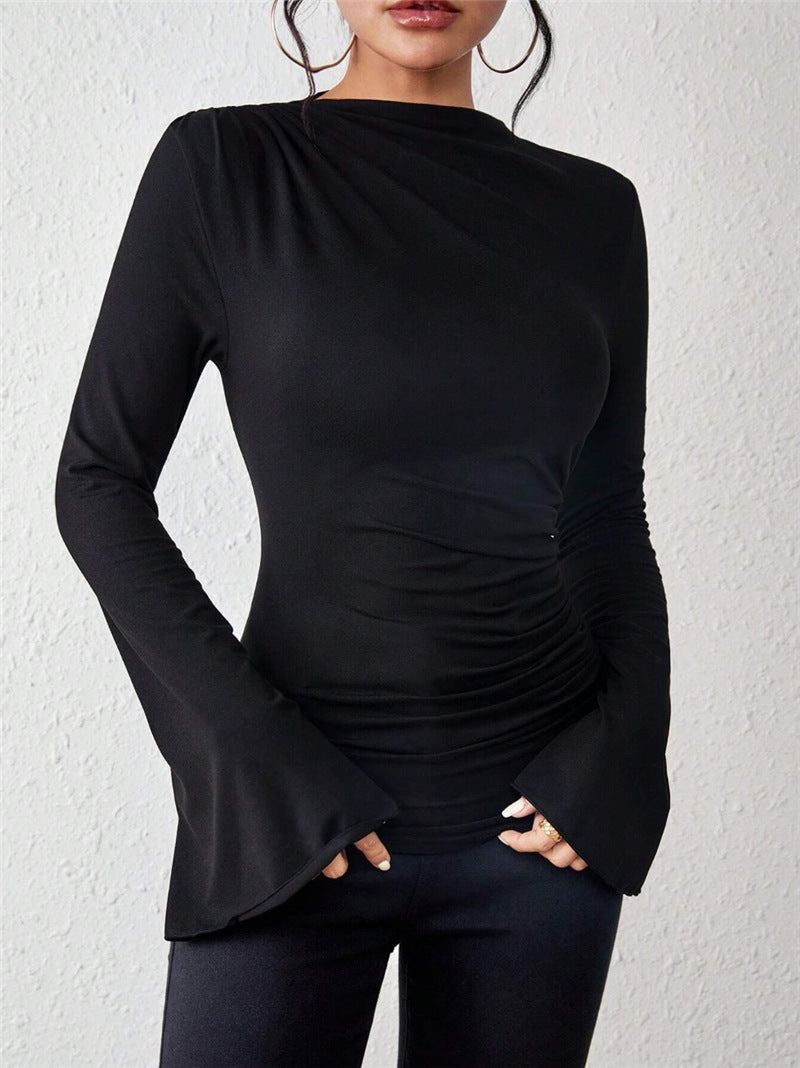 Design-forward Flared Sleeve Stand Collar Slim Fit T-shirt
