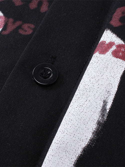 Abstract Silhouette Print Loose Lapel Shirts