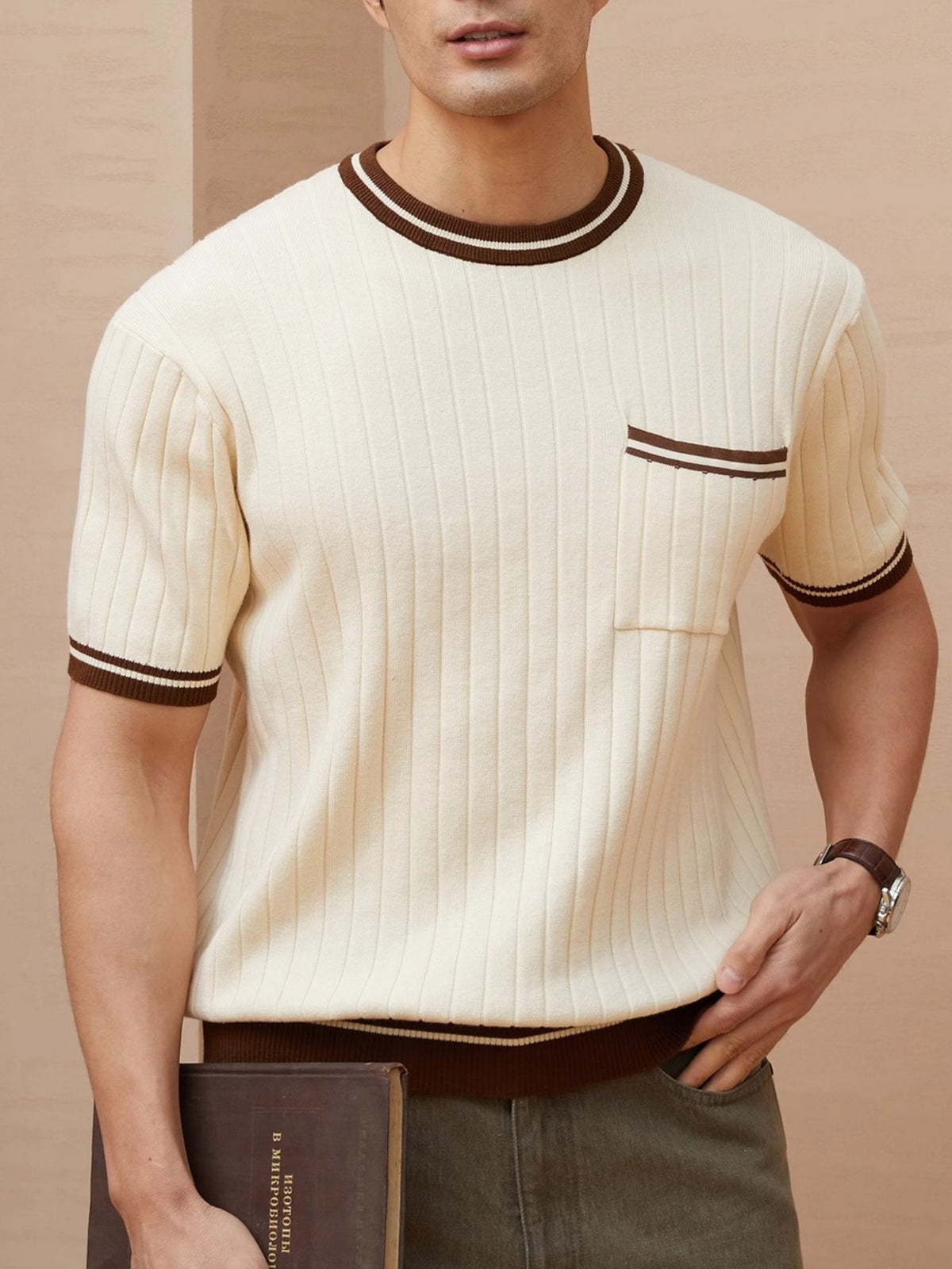 Pocket Color Blocking Slim-fit T-shirts