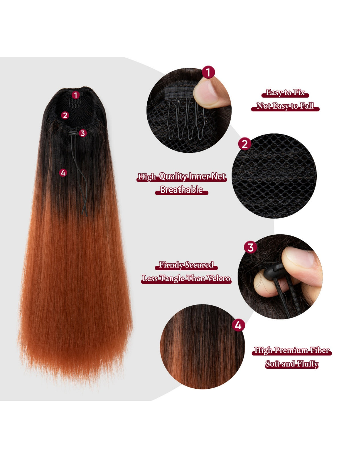 Drawstring Long Straight Synthetic Fiber Wig