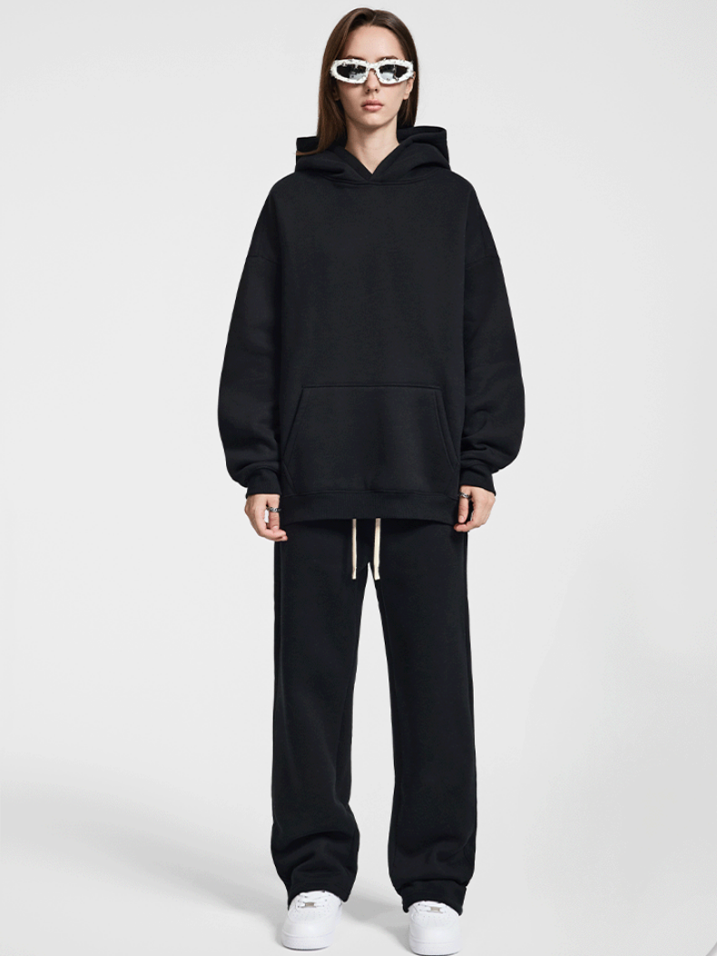 Solid Color All-match Plush Loose Hooded Hoodie Set
