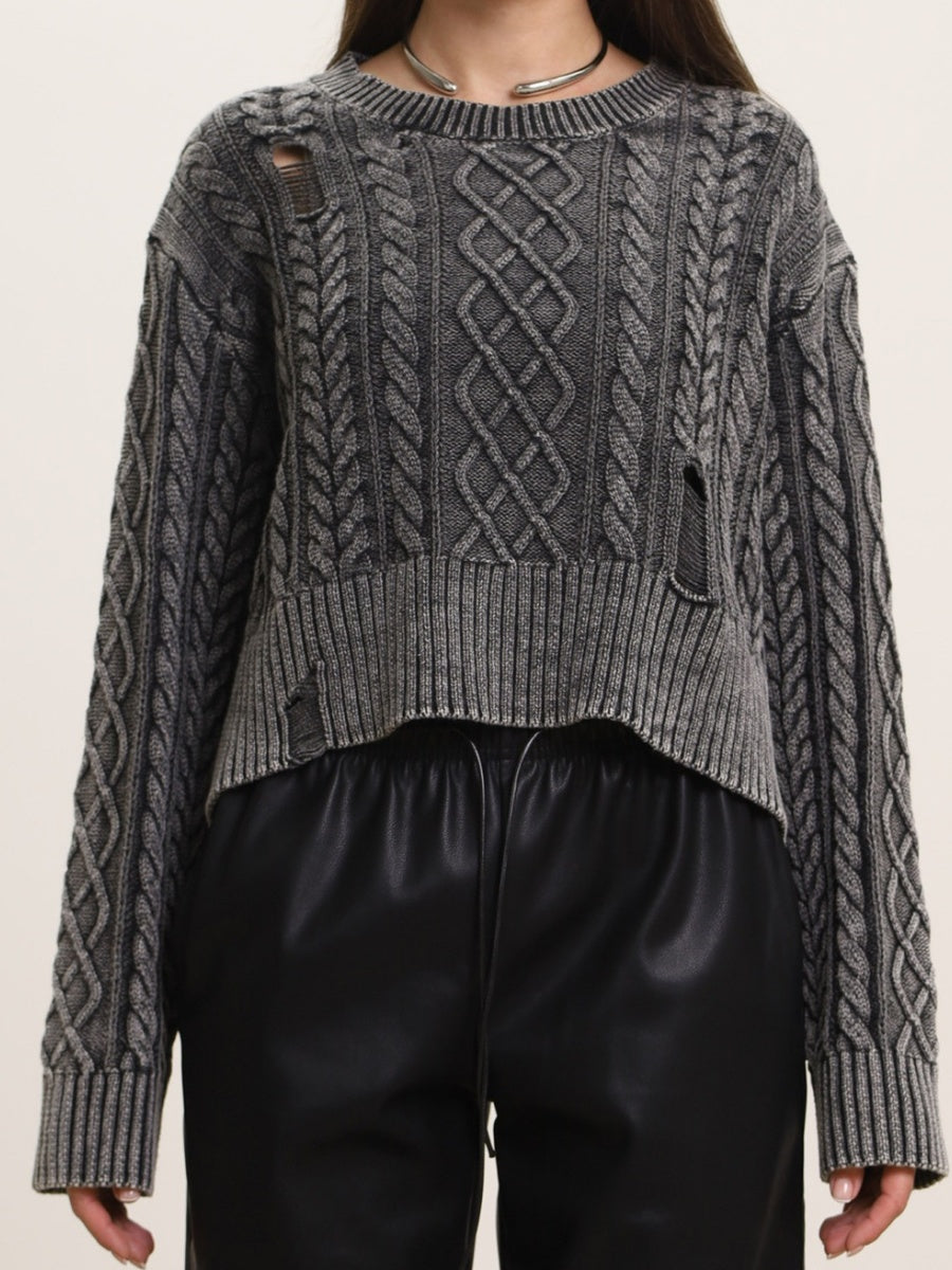 Liber Autumn women's washed short clothing Navel Hole Batwing sleeve pullover sweater