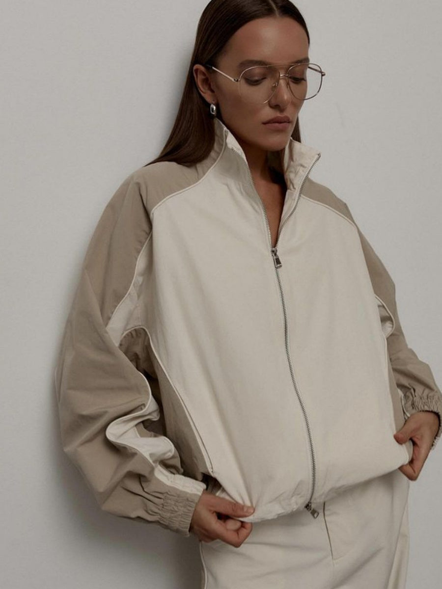 Liber Autumn women's drawstring clothing Colorblock long-sleeved two-piece jacket