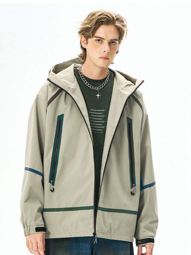 Outdoor Laser Reflective Windproof Water Proof Slim Hooded Windproof Jacket