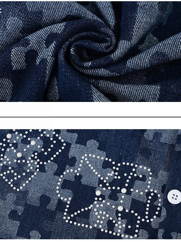 Retro Puzzle Rhinestone-studded Floral Shirts