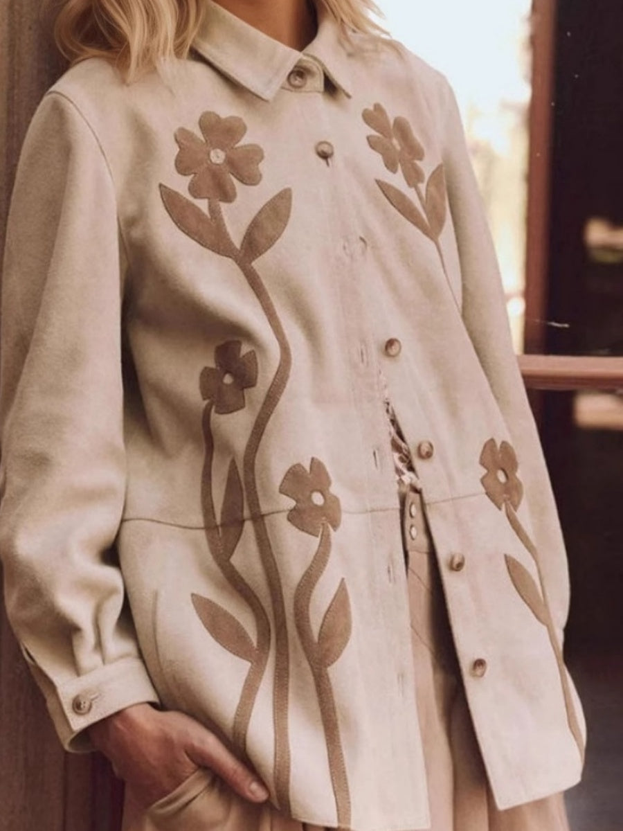 Liber Autumn Women's Floral Button Shirt Patchwork Jacket