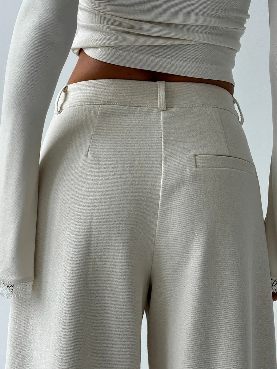 High-waisted, Pleated, Slimming Wide-leg Trousers For Work