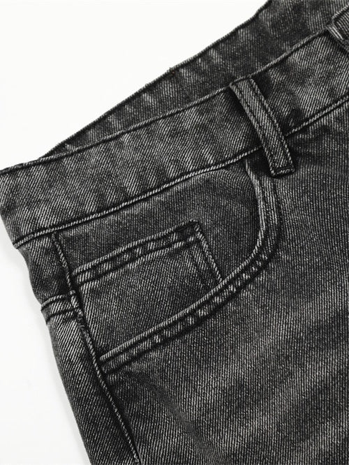Punk Distressed Washed Patchwork Denim Pants