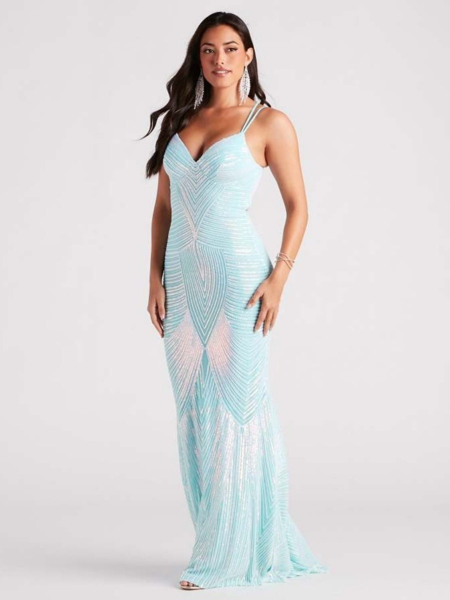 V-Neck Wrap hip mermaid Sequins Maxi Dresses