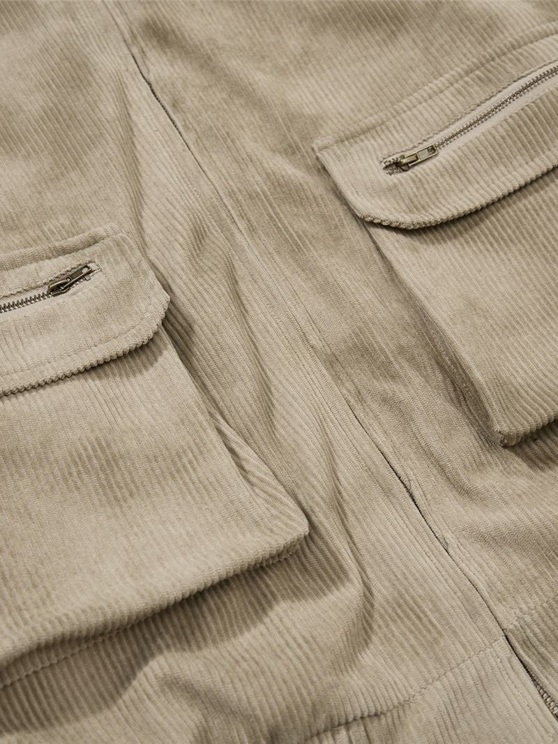 Retro Contrasting Colors Corduroy Letter Splicing Lapel Jackets