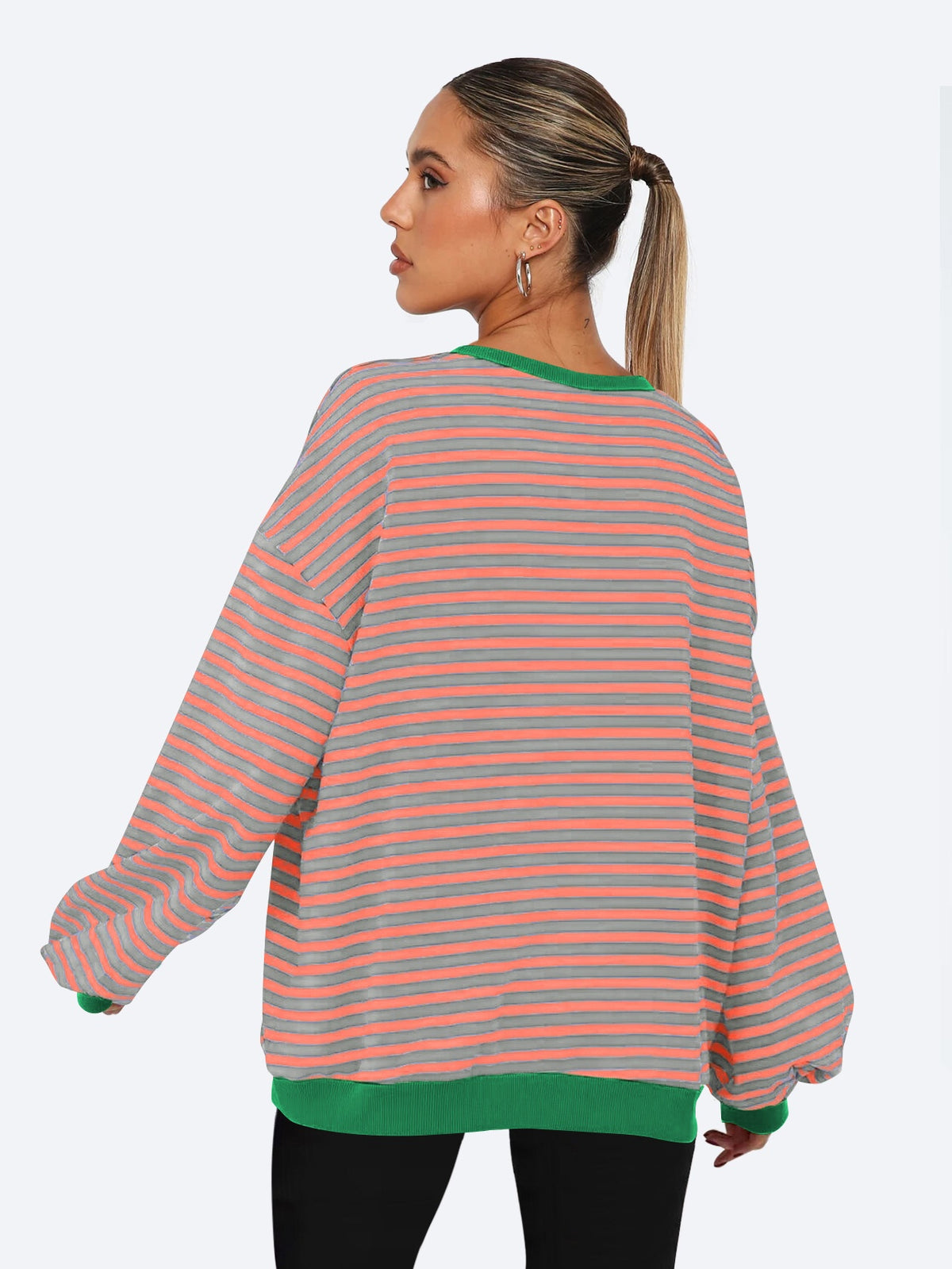 Women's Autumn/Winter Striped Color-Blocked Oversized Long-Sleeved Sweatshirt