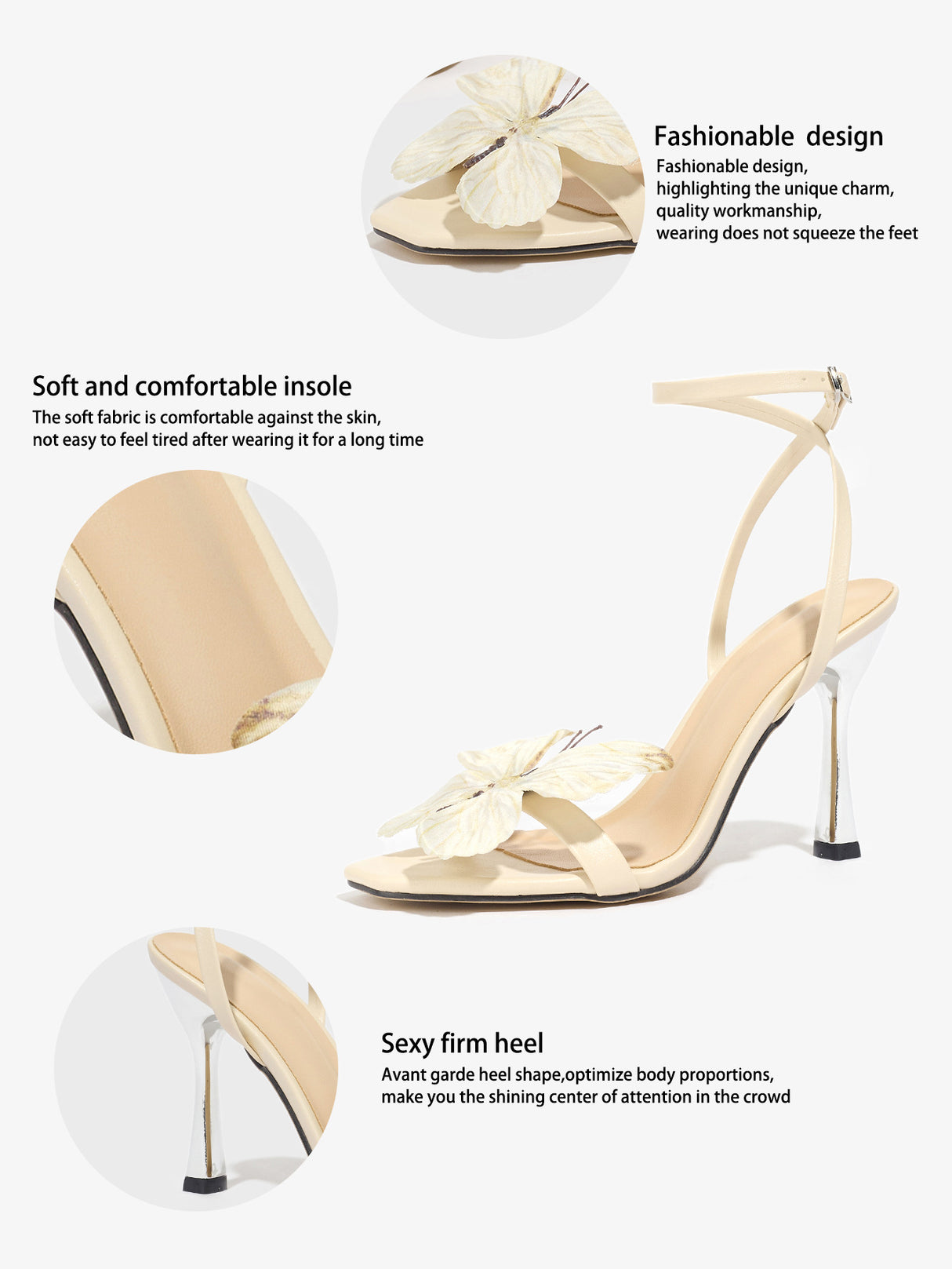 Apricot-colored 3D Butterfly High-heeled Sandals