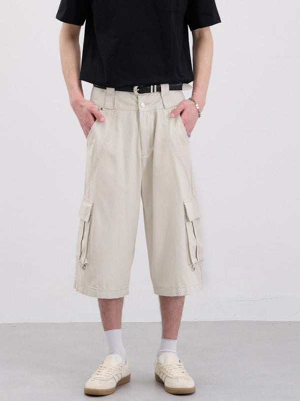 Double Waist Baggy Multiple Pockets Straight-fit Tooling 7 Points Shorts