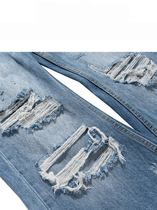 Retro Washed Cat Whiskers Hole Micro Loudspeaker Wide-leg Mopping Jeans