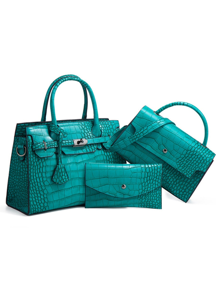 Crocodile-print Handbag 3-piece Set