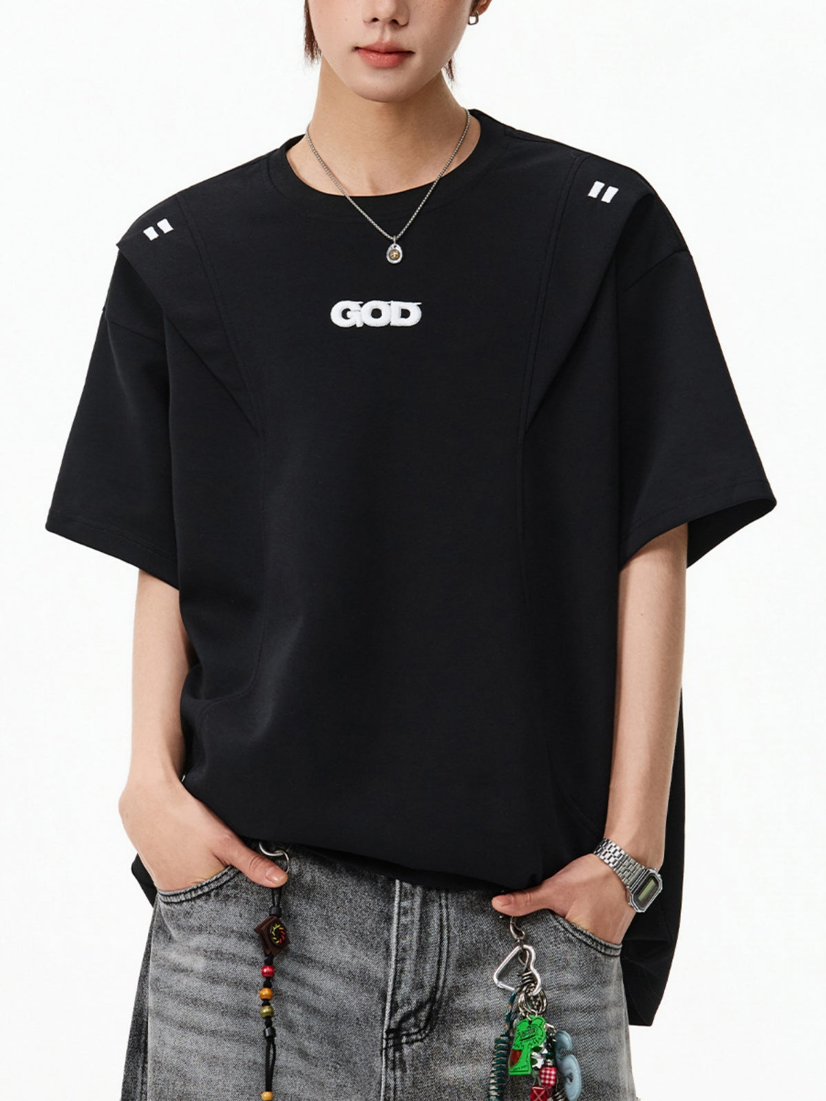 Color-blocked Stereo Embroidery Loose-fit T-shirts