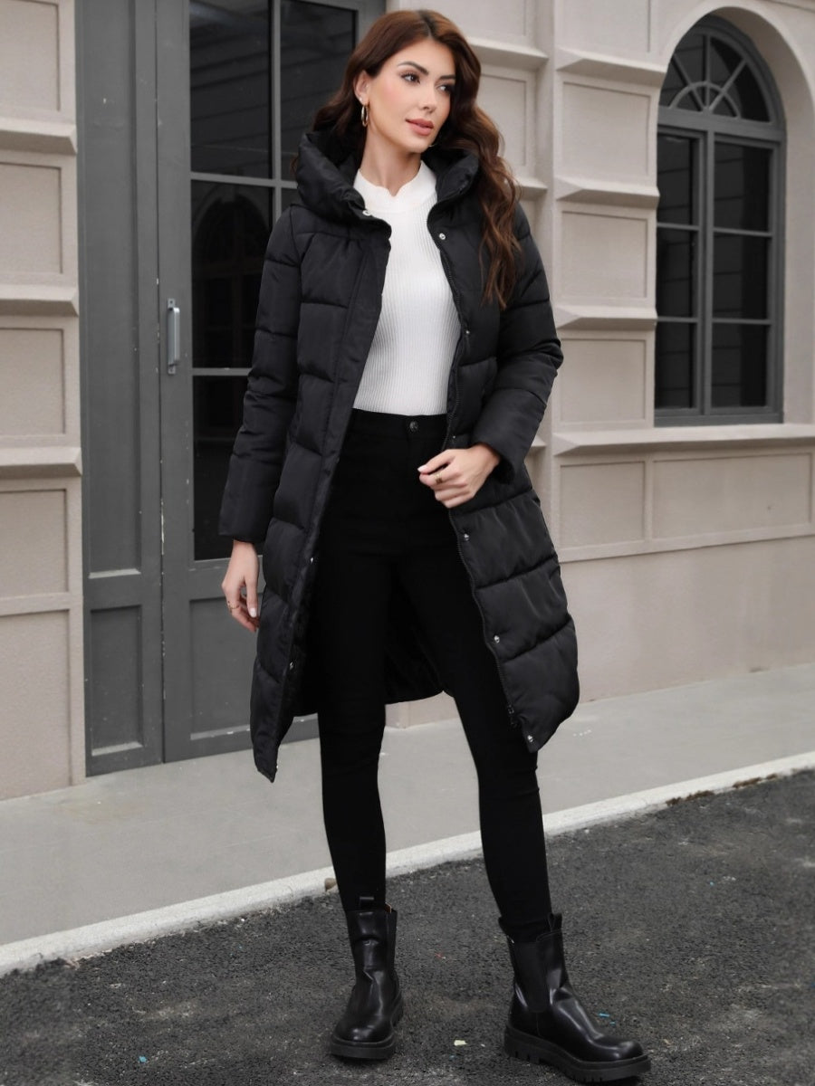 Black Hooded Thickening Slim-fit Long Down Jacket