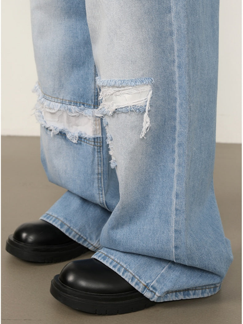 Patch Fake Hole Patchwork Jeans