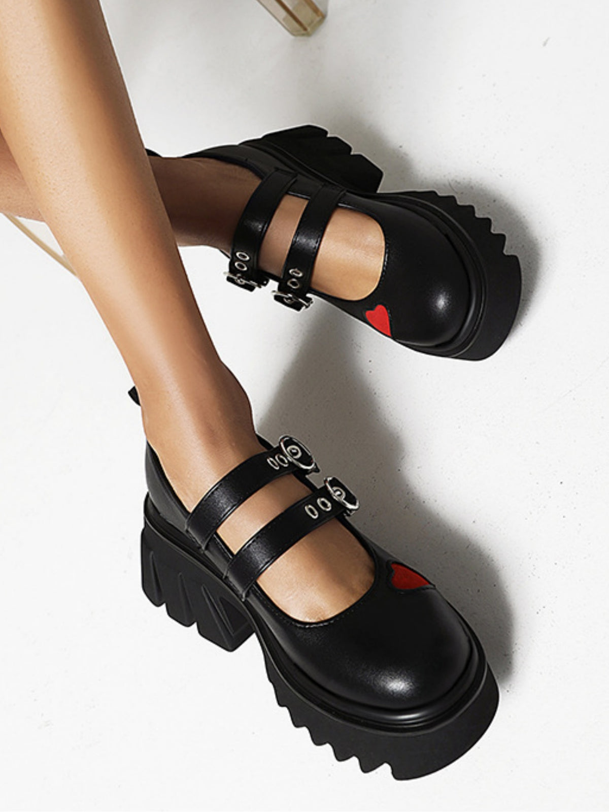 Heart-shaped Platform Mary Jane Shoes