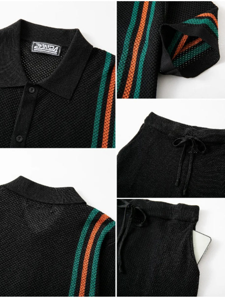 Black Hollow Knitting Mesh Set 2-piece Sets