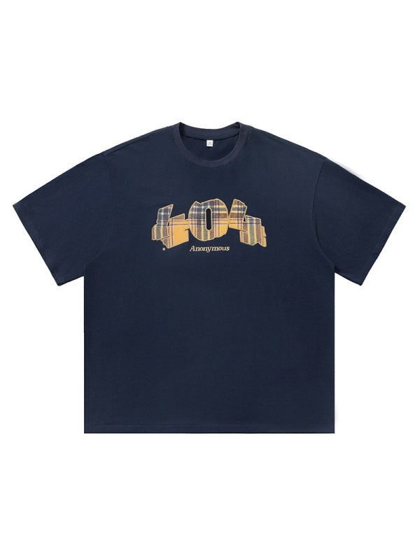 Number Plaid Printed Loose-fit T-shirts
