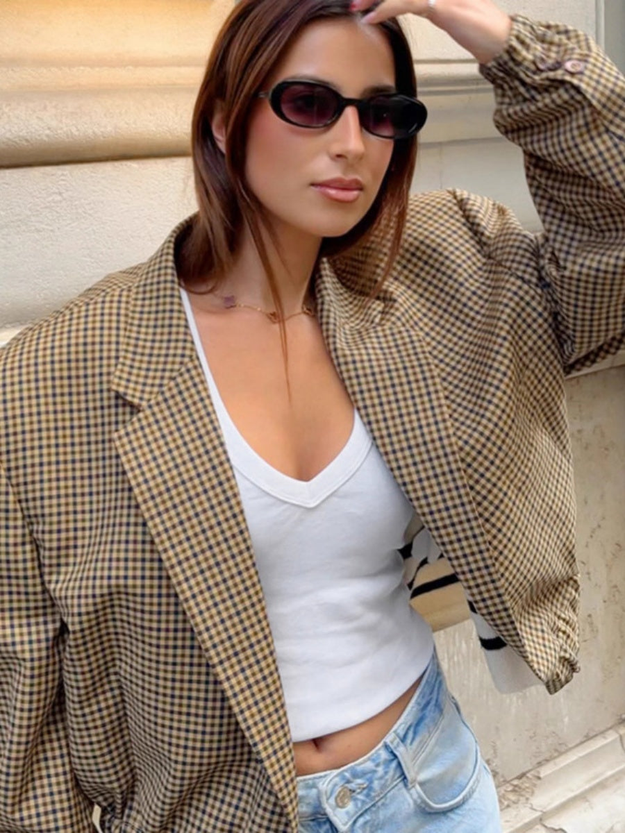Short Shoulder Pad Suit Jacket Plaid Jacket