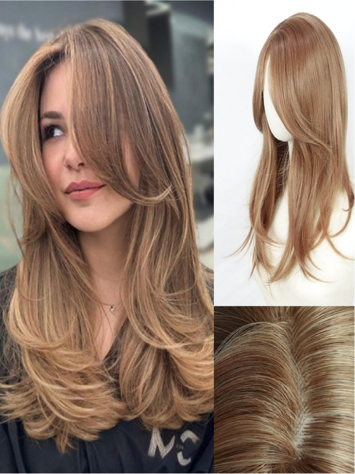 Invisible, Seamless Synthetic Long Wig That Covers Gray Hair