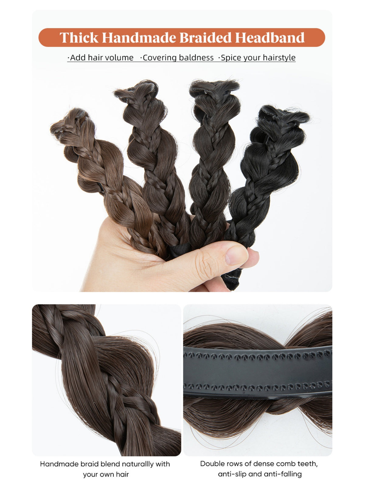 Braided Headband, Wide-brimmed Three-strand Sandwich Wig