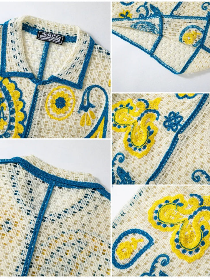 Ethnic Style Crochet Hollow Knitting Polo Shirts
