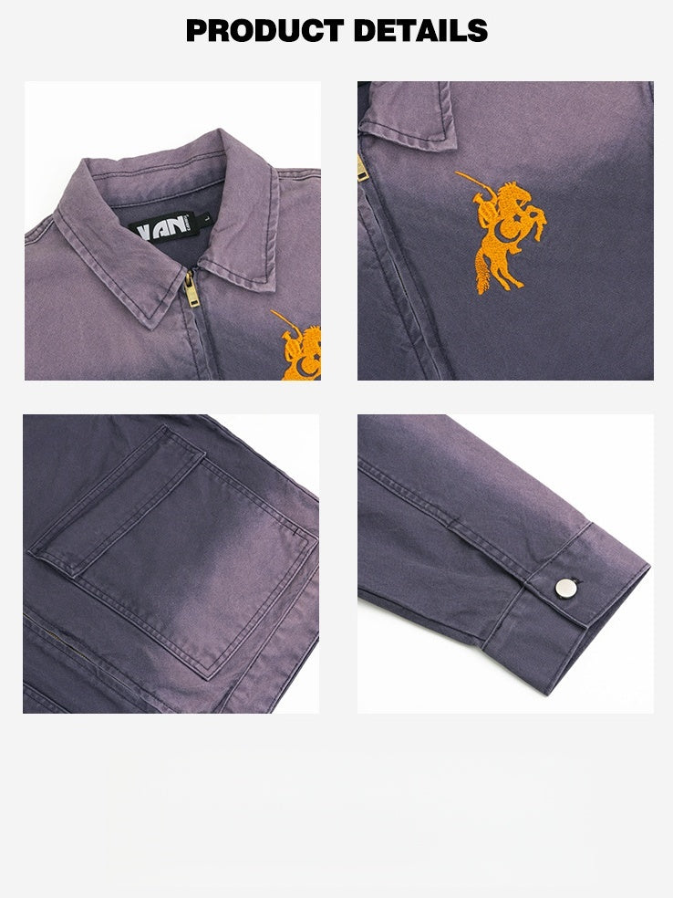 Washing Gradient Large Pockets Loose Vintage Work Jacket